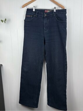 Big Goos Fleece Lined  Loose Wide Straight Leg Jeans Dark Wash W31 L34
